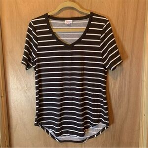 LulaRoe Black & White Stripe Women Striped Top Short Sleeve Casual Size Small